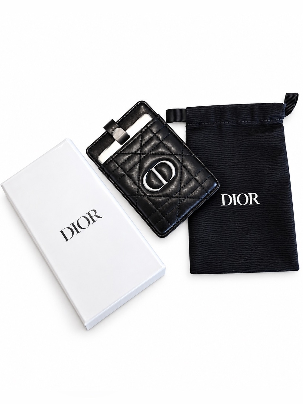 NWT Dior Black Quilted Phone Mirror Accessory w/ Box Pouch
